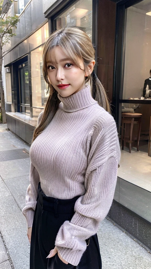 Huge breasts. Great breasts, masterpiece,Ultra-realistic,32k,Highly detailed CG Unity 8k wallpaper, Highest quality, masterpiece,Ultra-realistic,32k,Highly detailed CG Unity 8k wallpaper, Highest quality,(winter days ),Lady ,necklace ,ear discharge, Grand Canyon, America, ( Orchid: Pair a fitted turtleneck sweater with wide-leg trousers and loafers.. ) , Ash blonde twin tails ,