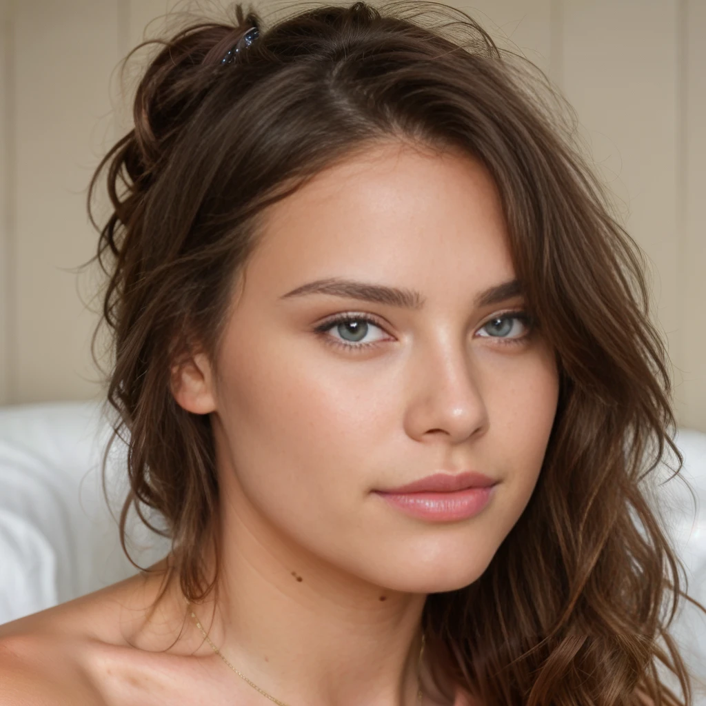 Belle brune portant un bikini de couleur blanc,dans la douche,Very detailed, 21 ans, visage innocent, natural wavy hair, yeux bleus, High resolution, Masterpiece, Best quality, Intricate details, highly detailed, mise au point nette, detailed skin, realistic skin texture, texture, detailled eyes, professionnel,dans un lit, 4K, sourire charmant, filmed on Canon, 85 mm, faible profondeur de champ, Couleur Kodak Vision, perfect fit body, Extremely detailed, photographier_\(ultra\), photoreallistic, Realstic, Post-traitement, Maximum details, roughness, real life, ultra realist, photorealism, photographie, 8K UHD, photographie
