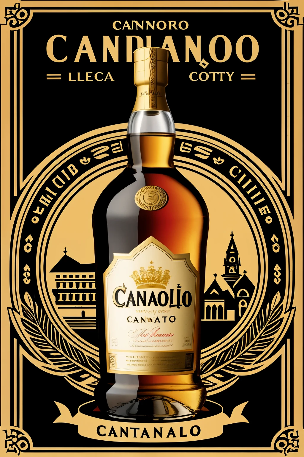 label design for a brandy called Cantaclaro, It is a liquor from the city of Loja, Ecuador, The design must contain traditional symbols that represent the city of Loja