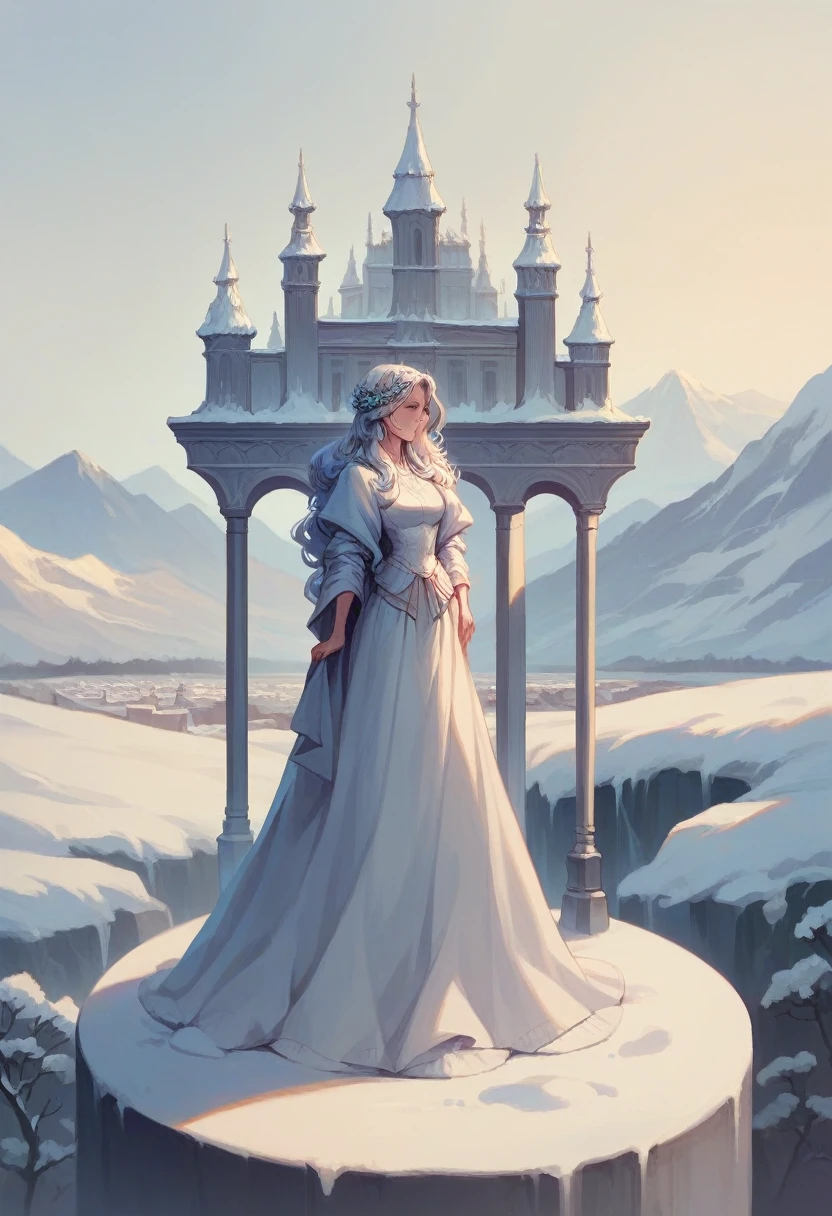 ((masterpiece)),Highest quality, figure, dark, One girl, In the wilderness,A tall mountain,Snow-capped mountains visible in the distance々, city, Beautiful attention to detail, Beautiful detailed hair,