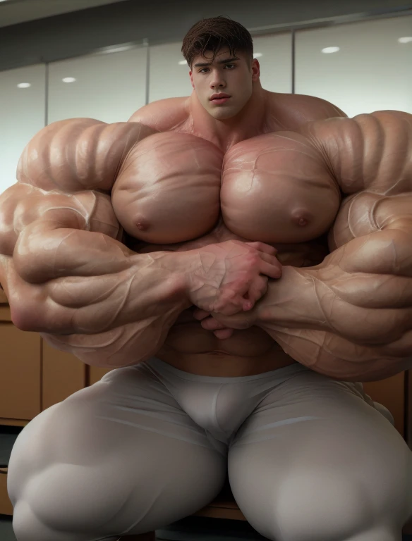 1boy, giant, alone, giant bodybuilder, wet, dim light, strong body, bulk, large size, stand, at locker room, nude, white triangular underwear, massive bulge, extraordinary big, brutalmass, giant muscular body, bulk, buff, massive body, large meaty body size, extremely wide body,