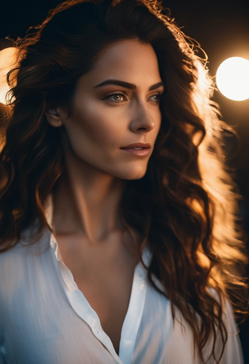 cinematic photo profissional photography of of (mulher) no estilo de Annie Leibovitz, closeup tiro na cabeça n-4 f1.8 hd wallpaper photograph trending on instagram 4K award winning photo 8 k detailed hyper realistic cinematic shot beautiful volumetric lighting octane render unreal engine 5 rendered with nanite canon eos r3 fujifilm x - t 30 sony alpha gw 6 0 d mark iv lens flare lights dark . Fotografia 35mm, film, bokeh, profissional, 4K, altamente detalhado