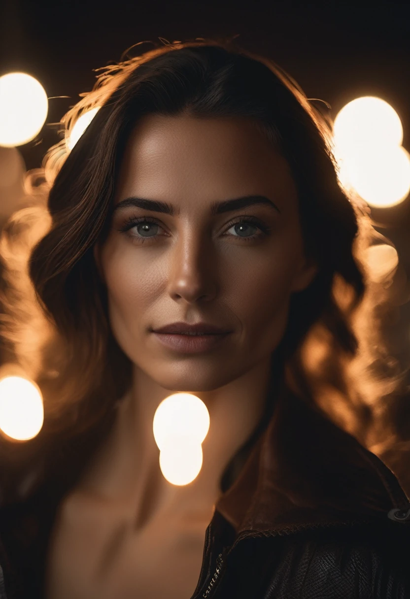 cinematic photo profissional photography of of (mulher) no estilo de Annie Leibovitz, closeup tiro na cabeça n-4 f1.8 hd wallpaper photograph trending on instagram 4K award winning photo 8 k detailed hyper realistic cinematic shot beautiful volumetric lighting octane render unreal engine 5 rendered with nanite canon eos r3 fujifilm x - t 30 sony alpha gw 6 0 d mark iv lens flare lights dark . Fotografia 35mm, film, bokeh, profissional, 4K, altamente detalhado