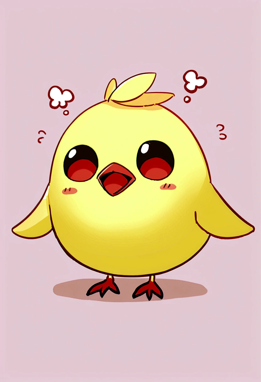 Cute little bird，Yellow body，Red Mouth，Simple Background，Cute expression。