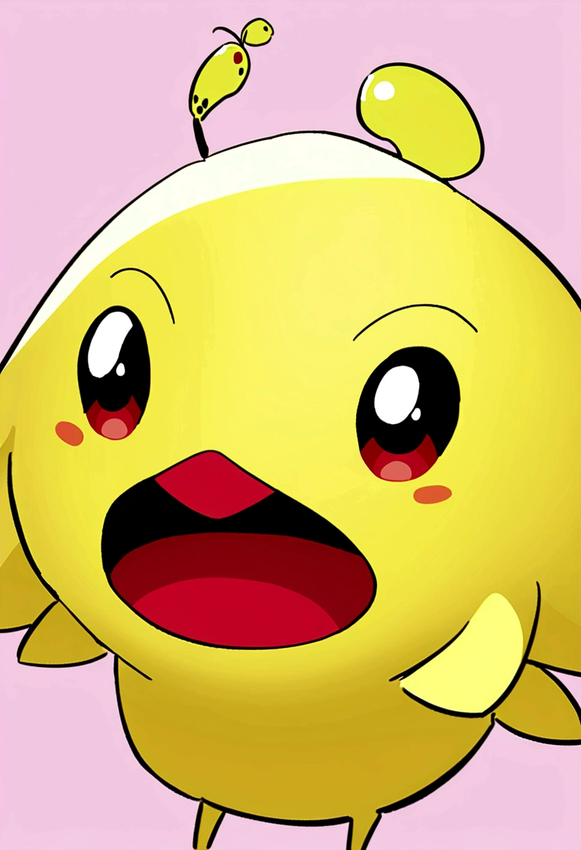 Cute little bird,Yellow body,Red Mouth,Simple Background,Cute expression。