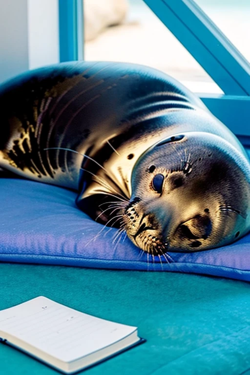 A seal who exercises while sleeping, takes deep breaths, meditates, talks on the phone, listens to music, and writes in his diary.