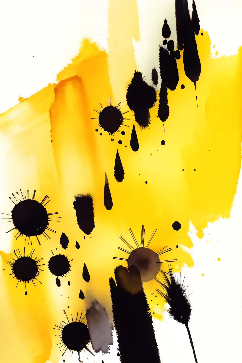 bissett, Illustration, ink watercolor, Yellow background, 
Simple background, empty, no people