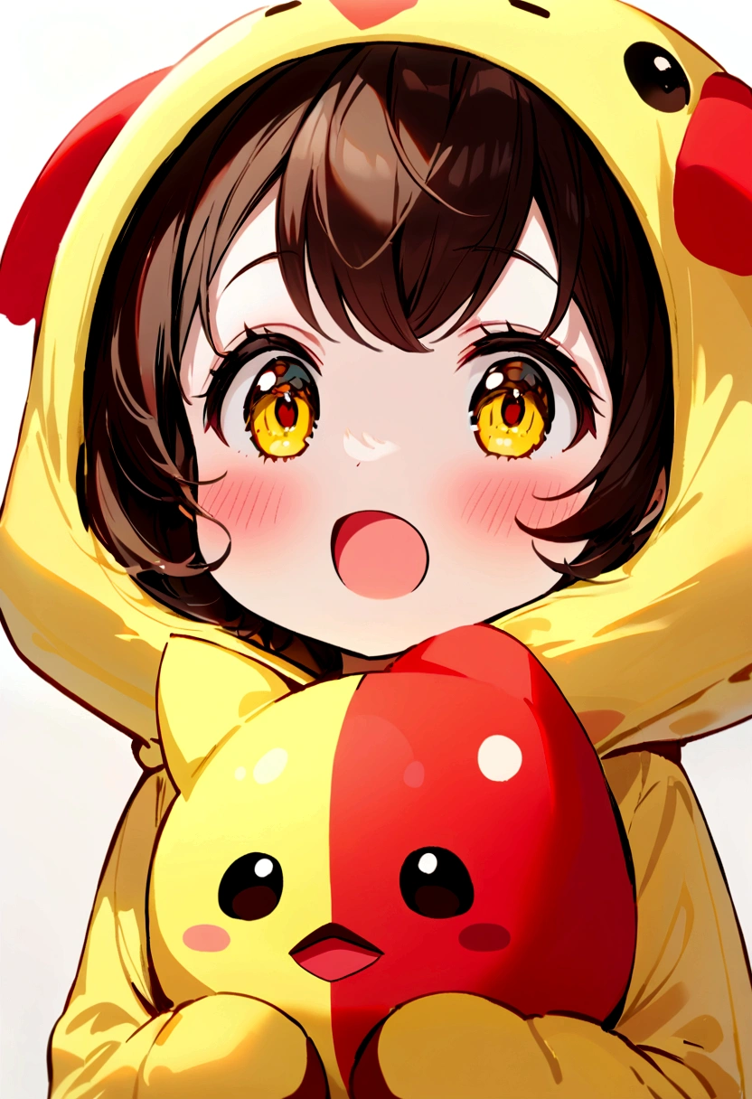 Cute little bird,Yellow body,Red Mouth,Simple Background,Cute expression、Real
