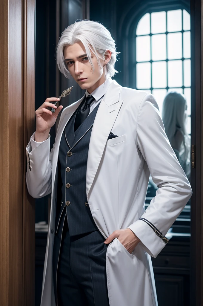 Play a wizard working in the ministry of magic with his stylish white hair and formal clothes 