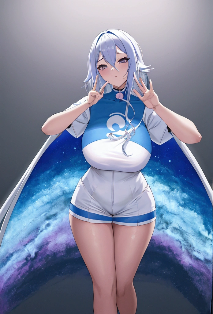anime girl painting, short clothing, white hair in blue, large and heavy palettes, Full-body image, pose sexy, General plan, arte de Ash Hellbender, anime spectrum 37 na artstation, simple background, 8k photo, super details, high resolution, high qualiy, 4K, high qualiy, super details, high resolution, 4K