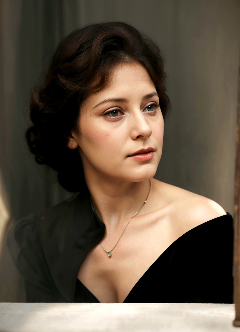 there is a woman that is looking at the camera, a colorized photo, restored color, color portrait, colorized background, colorized photo, digital art of an elegant, old color photograph, inspired by Elaine Duillo, portrait digital art, vintage color photo, colorized photograph, in a oil painting style, old color photo, digitally painted, digital art. photo realistic