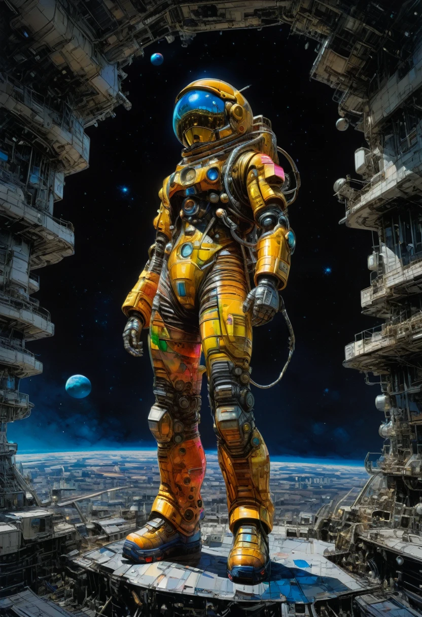 Astronaut, full body, by Tsukasa Hojo, best quality, masterpiece, very aesthetic, perfect composition, intricate details, ultra-detailed, vivid colors