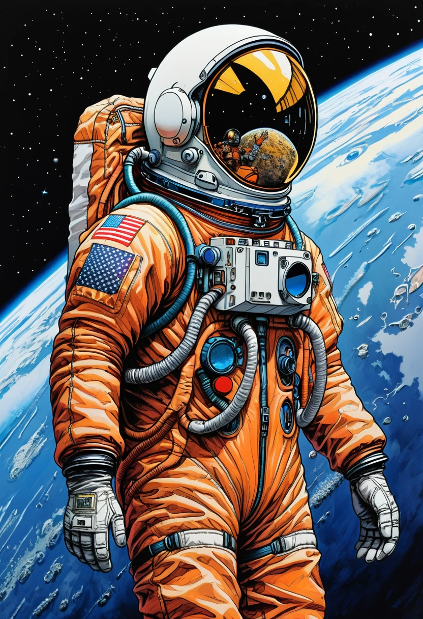 Astronaut, full body, by Tsukasa Hojo, best quality, masterpiece, very aesthetic, perfect composition, intricate details, ultra-detailed, vivid colors