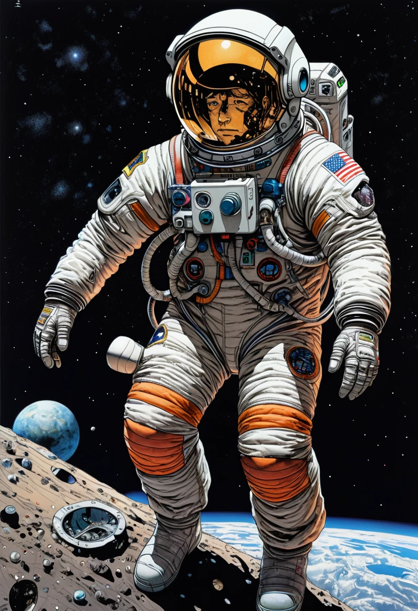 Astronaut, full body, by Tsukasa Hojo, best quality, masterpiece, very aesthetic, perfect composition, intricate details, ultra-detailed, vivid colors