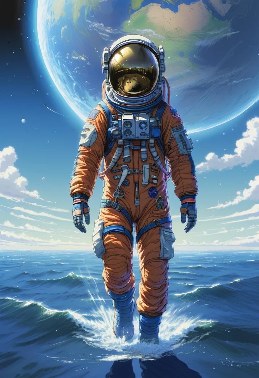 Astronaut, full body, by Tsukasa Hojo, best quality, masterpiece, very aesthetic, perfect composition, intricate details, ultra-detailed, vivid colors