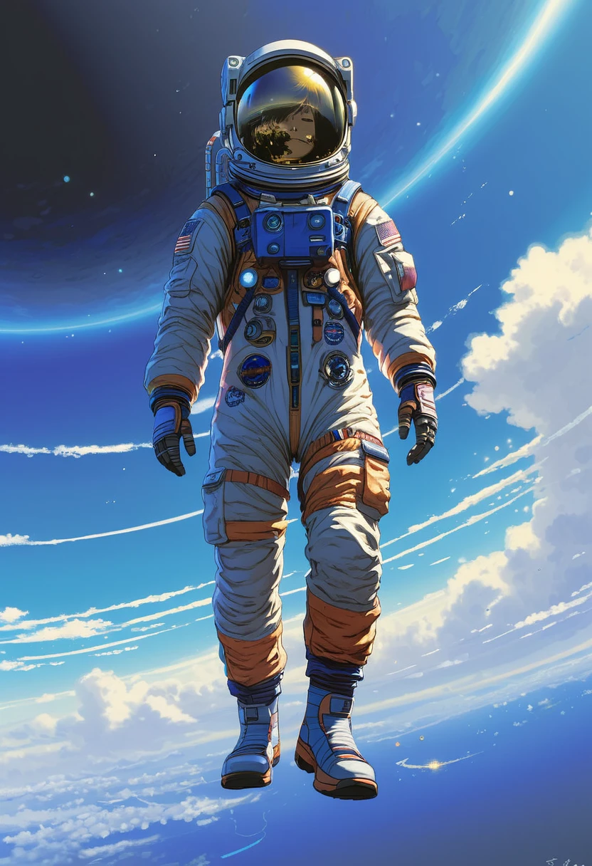 Astronaut, full body, by Tsukasa Hojo, best quality, masterpiece, very aesthetic, perfect composition, intricate details, ultra-detailed, vivid colors