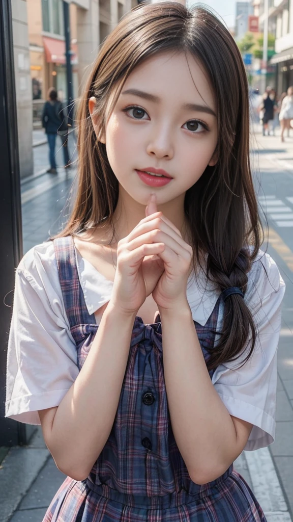 ((A beautiful girl licks the tip deliciously)), (Baby-faced girl:1.4, Cute school girl:1.3), Captivating Lips, Sexy look, Beautiful breasts, Slender body line, ((Detailed eyes and face:1.2, Professional photography techniques)), (View the viewer, blush:1.2), (Detailed hands:1.2), (Highest quality, 8K, masterpiece:1.2, RAW Photos), (Photorealism:1.4), (Detailed hands:1.2)