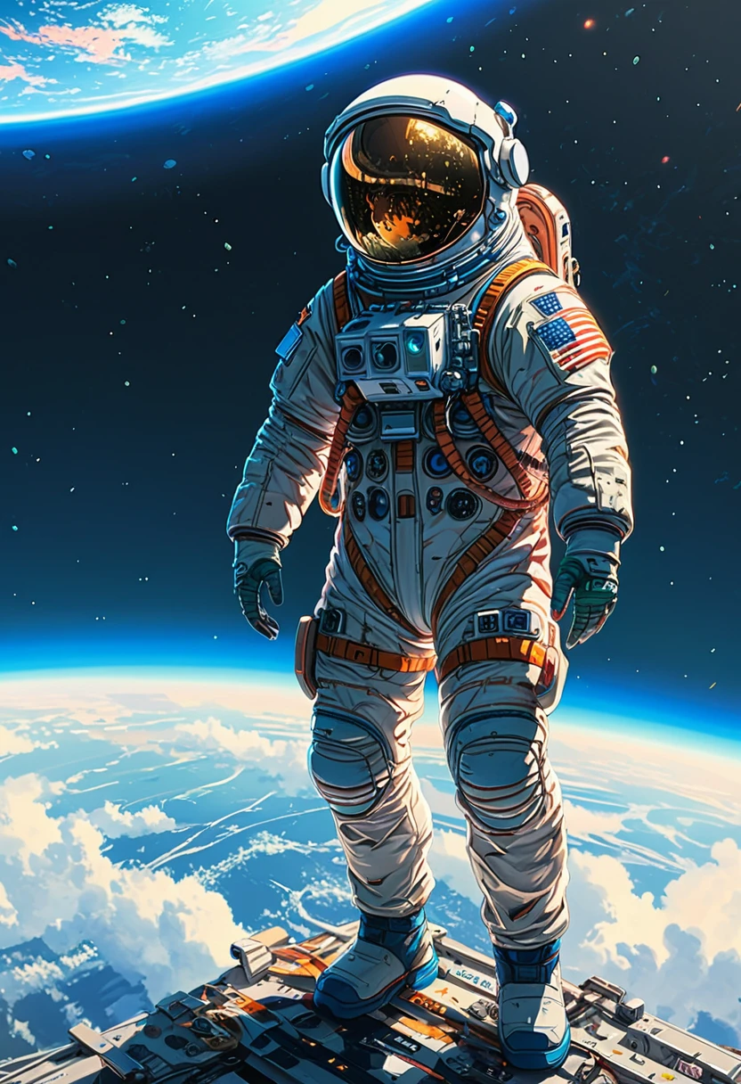 Astronaut, full body, by Tsukasa Hojo, best quality, masterpiece, very aesthetic, perfect composition, intricate details, ultra-detailed, vivid colors