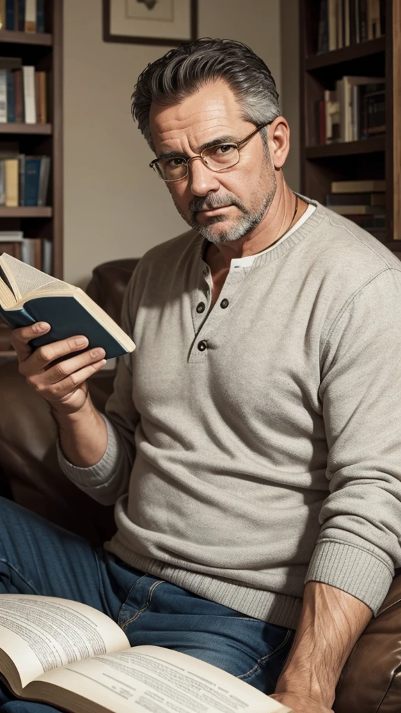 Middle-aged man in his home reading the Bible