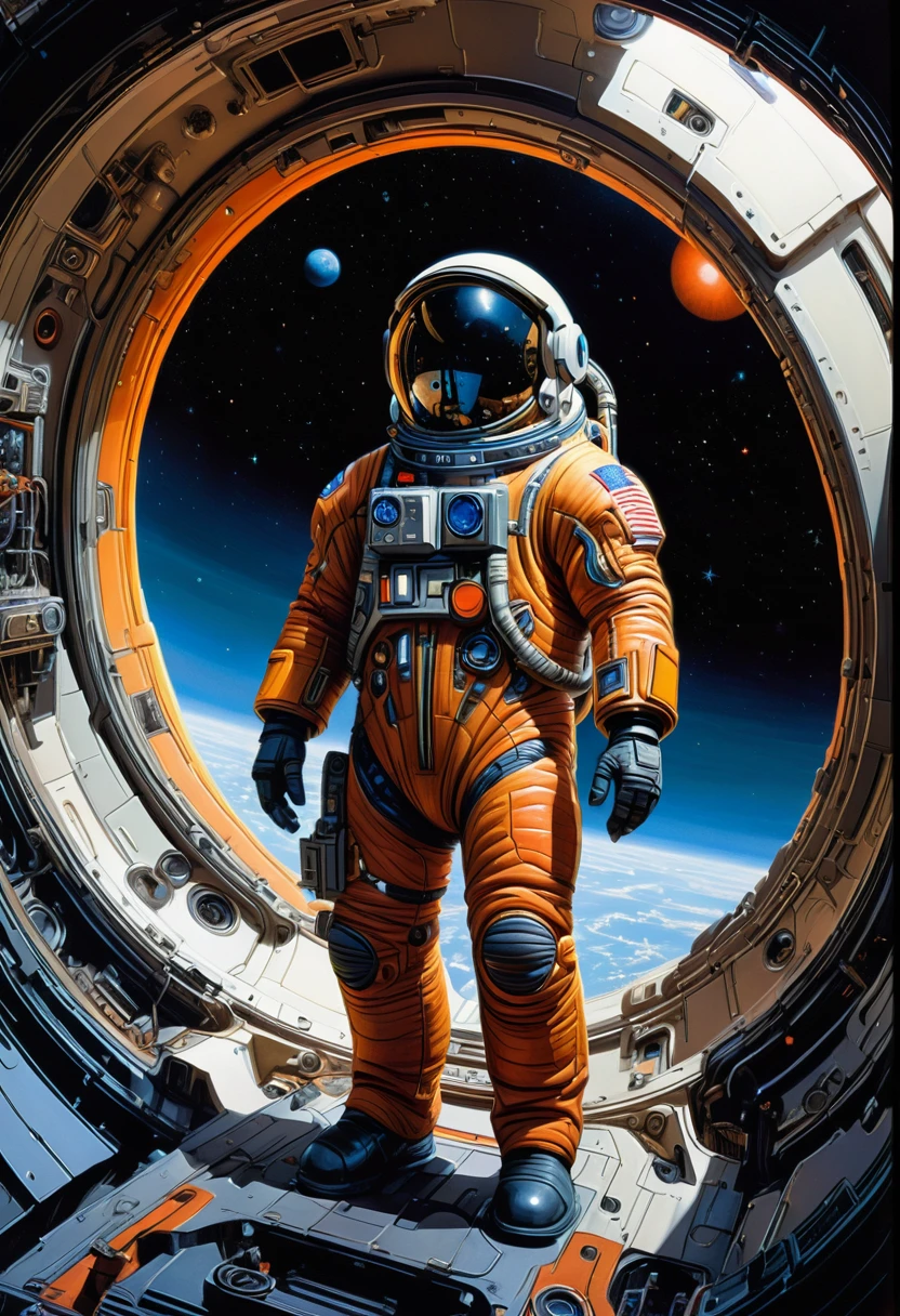 Astronaut, full body, by Tsukasa Hojo, best quality, masterpiece, very aesthetic, perfect composition, intricate details, ultra-detailed, vivid colors