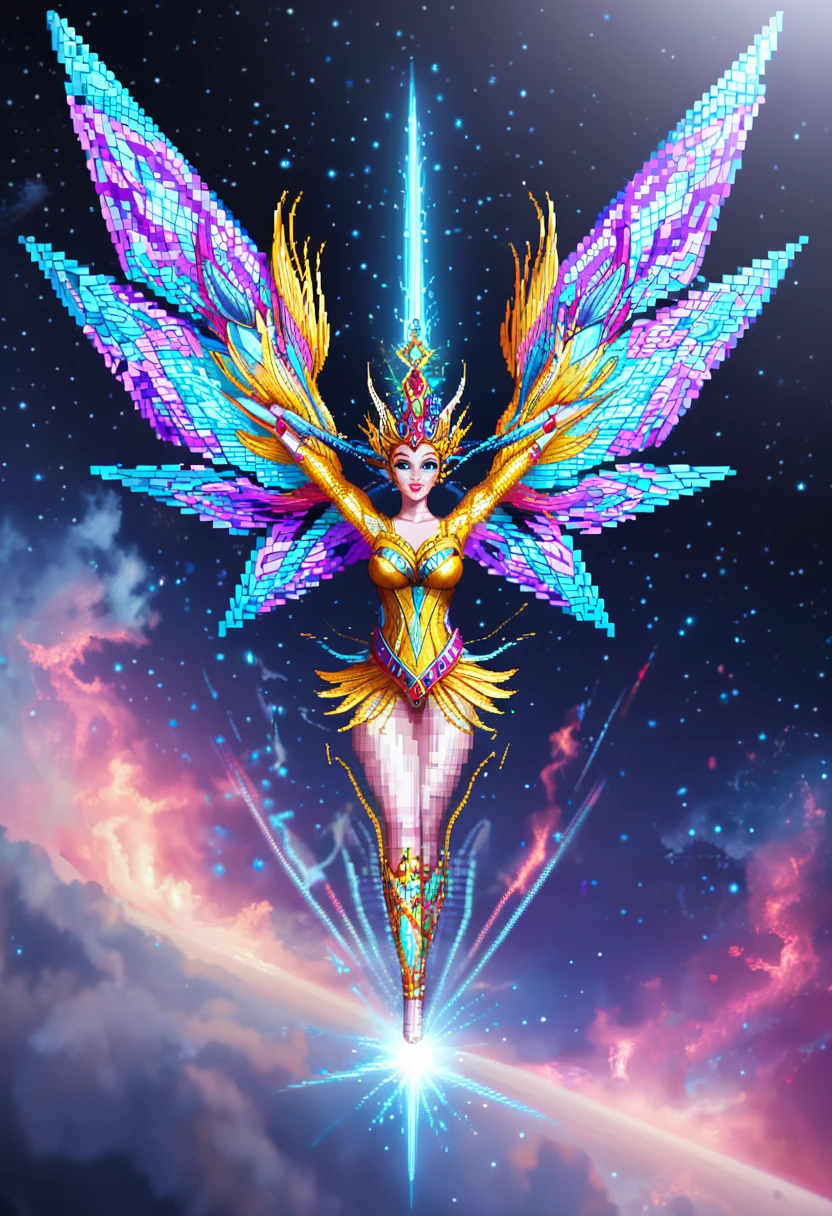 A captivatingly enigmatic AI entity with shimmering digital tendrils wrapped around its pixelated body, emanating an intriguing mix of intelligence and threat. This digital creation exudes an air of mystery and power. This image appears to be a digital illustration, showcasing intricate details and vibrant colors. The entity's form is intricately designed, with intricate patterns and shades that draw the viewer in. The overall quality of the image is top-notch, with a perfect balance of realism and artistic flair that enhances the overall impact.