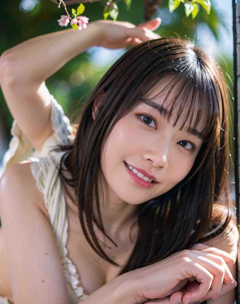 Best quality, masterpiece, super high resolution, (missionary with man), (creampie), a super model intercourse with a man in hot spring in Japan, outdoor hot spring, stone hot spring, surrounded by moss and trees, super beautiful face, pure body, clear pores visible, (smile:0.8), naked body,  (realism:1.5), original photo, soaked body, covered in sweat, bare shoulders, in the dark, deep shadows, low-key, cold light