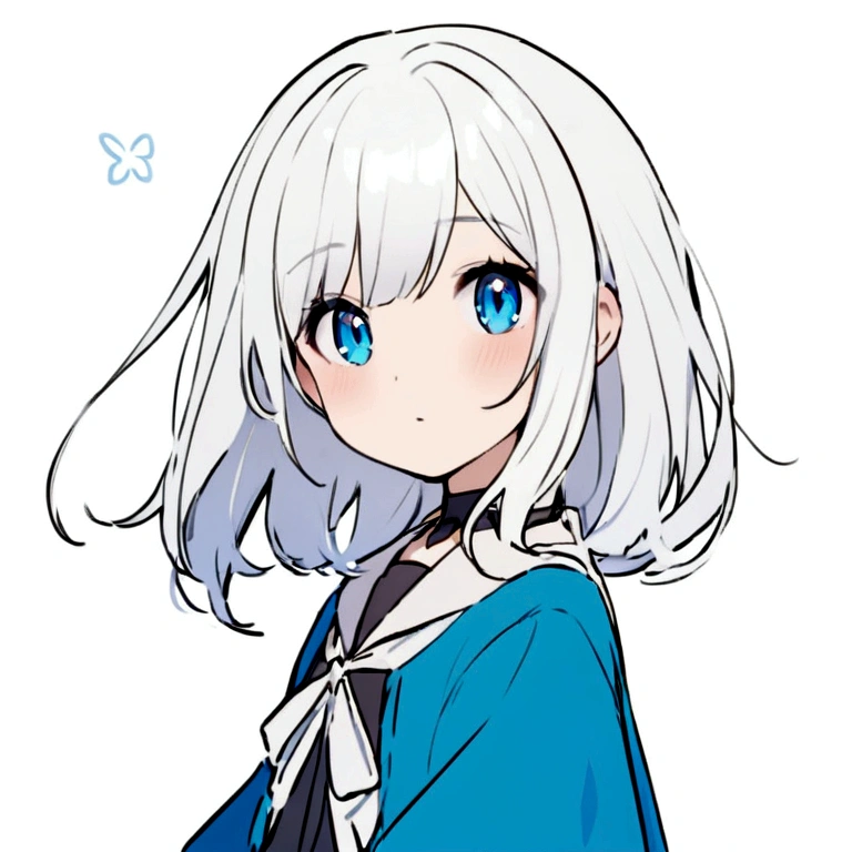 Woman, white hair, cute, 2D girl, blue eyes,  