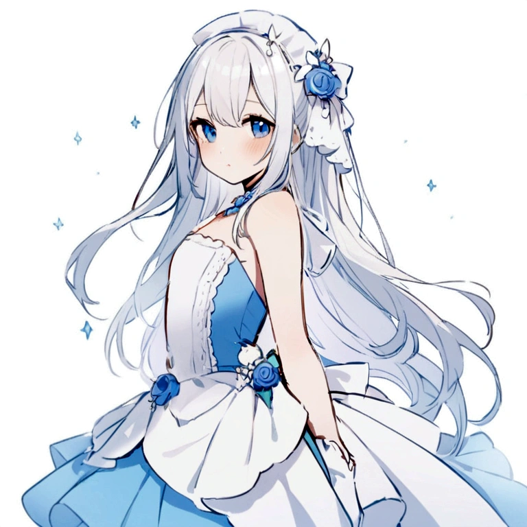 Woman, white hair, cute, 2D girl, blue eyes,  