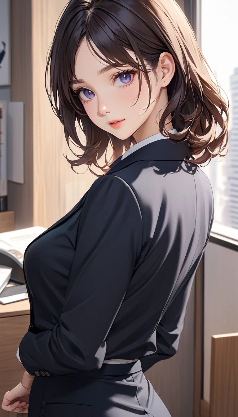 (((masterpiece))),(((High resolution)))、(((8K)))、(((perfect face)))、(((beauty of japan)))、30 years old、(((beautiful face))), (((office))), (((shirt))), ((pencil skirt)), ((tights)), embarrassed look, look at the camera, top quality eyes, detailed texture, look at the camera, all body, big , Married woman, cool women, (((high resolution eyes))), ((back)), ((ass))