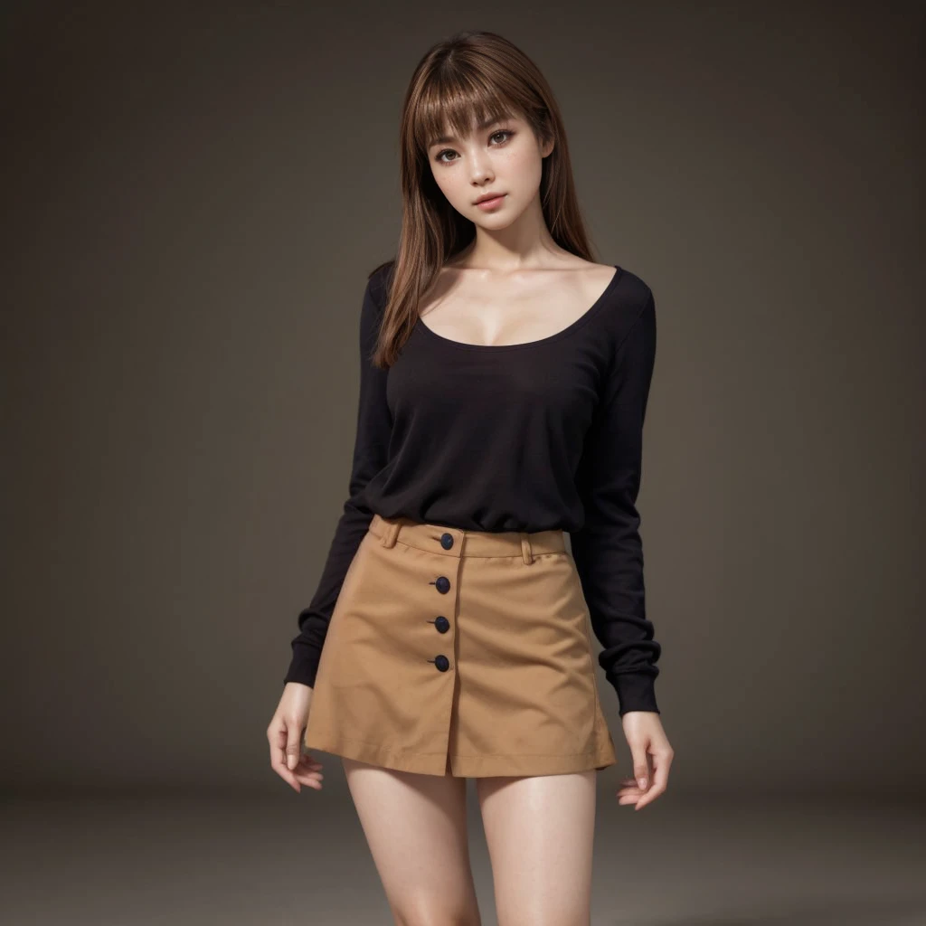 Kasumi, brown eyes, (best quality, ultra-detailed), (realistic:1.37), beautiful and detailed face, ultra-realistic texture, delicate face, delicate body, red lipstick, bright colors. High definition, 8K.