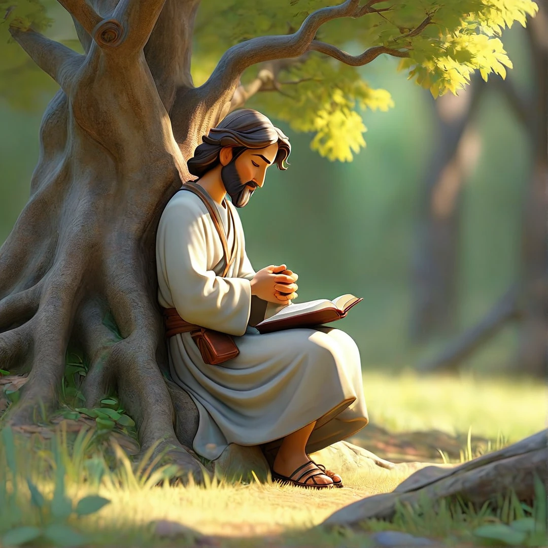 Sob a serene glass, on a peaceful day, A man kneels, in voracious prayer. Bible in hands, words of light, Seek the comfort that faith always translates.The shadow of the tree, shelter and refreshment, A sacred encounter, an ethereal moment. With eyes closed and heart open, Pray fervently, search for the right path.Every leaf that falls, a divine whisper, Guiding your words, showing the destination. On sacred ground, your soul surrenders, To God omnipresent, his life he extends.under the tree, symbol of life and shelter, A man and his faith, in an old dialogue. kneeling in prayer, his strength he renews, Find answers in the Bible, and peace finally proves.