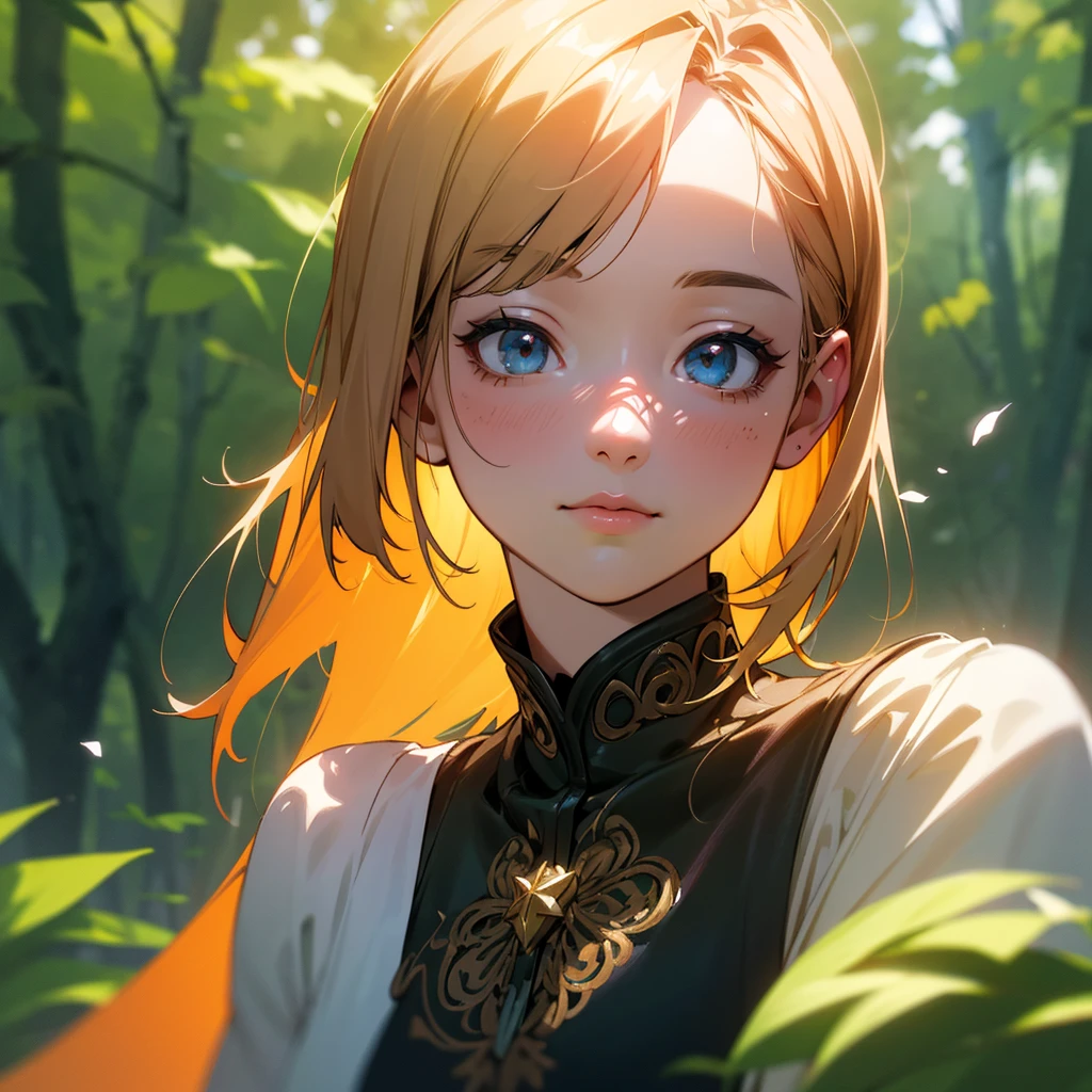 a beautiful detailed anime girl in a spacious forest, detailed eyes, detailed face, detailed skin, beautiful detailed hair, beautiful detailed clothing, sunlight filtering through trees, colorful flowers, lush greenery, serene atmosphere, (best quality,4k,8k,highres,masterpiece:1.2),ultra-detailed,(realistic,photorealistic,photo-realistic:1.37),detailed environment, dynamic pose, depth of field, warm color tones, natural lighting, intricate details