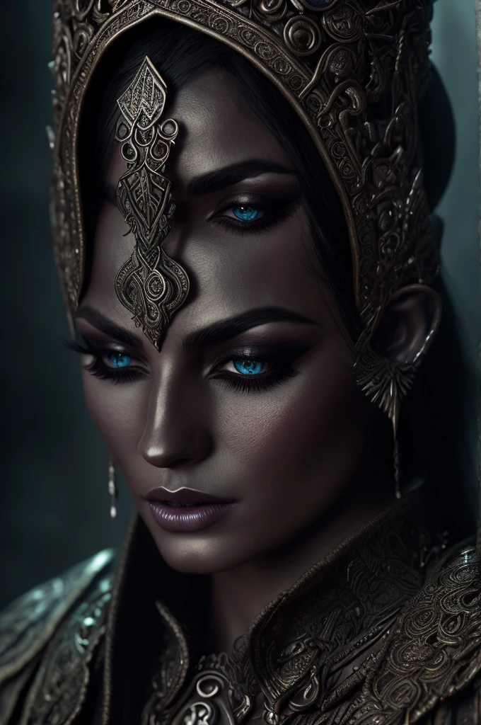 (masterpiece:1.2, Highest quality,Highest quality,Very detailed:1.2),8k,wallpaper,Female Anubis God,(Detailed face:1.2,Beautiful Face,Beautiful Skin,Dark Skin,Beautiful Hair),(functional),(Revealing clothing),(Shining Jewelry),(Shiny costumes),(Costume details:1.4),(彼女は暗いDoor to the underworldを開こうとしている:1.6),((Glowing blue eyes:1.6)),(The dark aura of the underworld:1.6),(dynamic),(Dark atmosphere of the underworld:1.6),(((Under the Pyramid,Door to the underworld)))