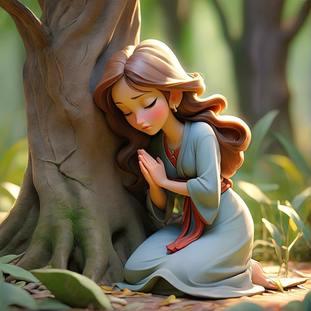 Sob a serene glass, on a peaceful day, A woman kneels, in voracious prayer. Bible in hands, words of light, Seek the comfort that faith always translates.The shadow of the tree, shelter and refreshment, A sacred encounter, an ethereal moment. With eyes closed and heart open, Pray fervently, search for the right path.Every leaf that falls, a divine whisper, Guiding your words, showing the destination. On sacred ground, your soul surrenders, To God omnipresent, his life he extends.under the tree, symbol of life and shelter, A woman and her faith, in an old dialogue. kneeling in prayer, his strength he renews, Find answers in the Bible, and peace finally proves.