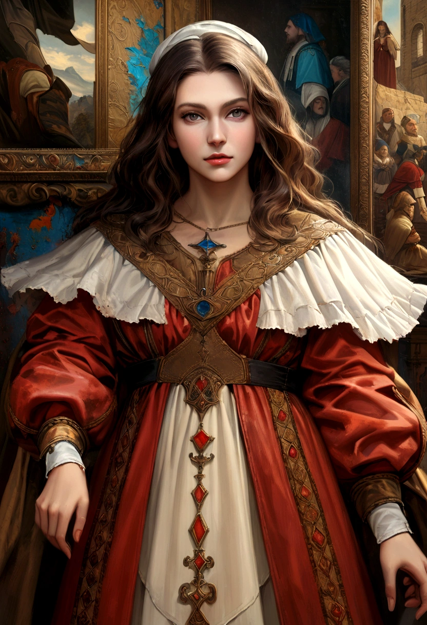 (oil painting,in Rembrandt style:1.1),(medieval portrait:1.2),oil painting with brushstrokes,masterpiece, best quality, detailed,portrait, 1woman,dress, necklace,Palace Portrait,dramatic lighting