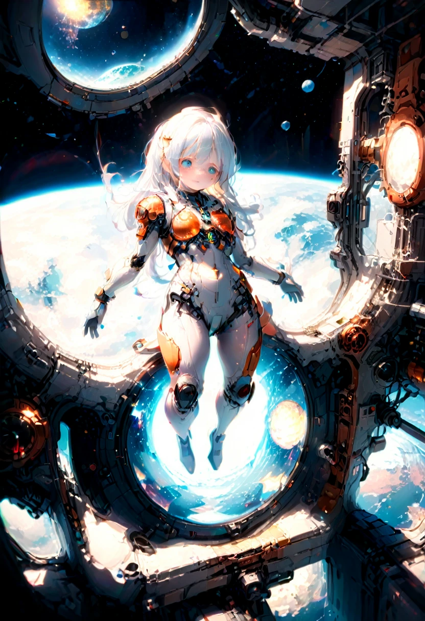 (Astronaut), astronaut conducts scientific experiments in a weightless state, where objects float freely in the air and exhibit magical phenomena in a gravity free environment. The background is the space station laboratory in the universe, and outside the window is the universe, full body, (Photography), panoramic view, award-winning, cinematic still, emotional, vignette, dynamic, vivid, (masterpiece, best quality, Professional, perfect composition, very aesthetic, absurdres, ultra-detailed, intricate details:1.3)
