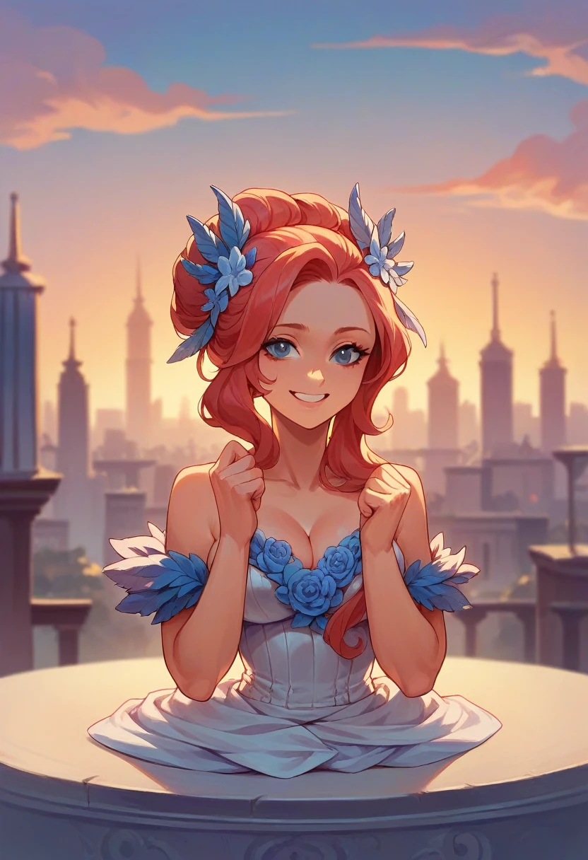 ((masterpiece)),Highest quality, figure, One beautiful girl,Smiling face , city, Beautiful attention to detail, Beautiful detailed hair,