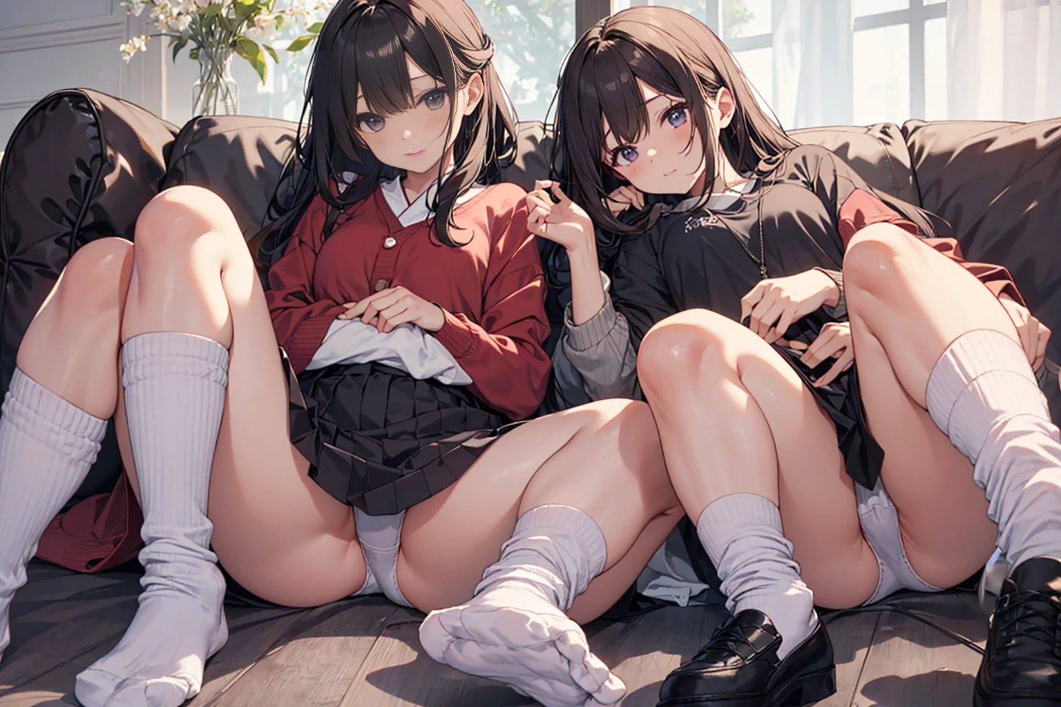 White loose socks、Perfectly balanced beautiful legs、No shoes