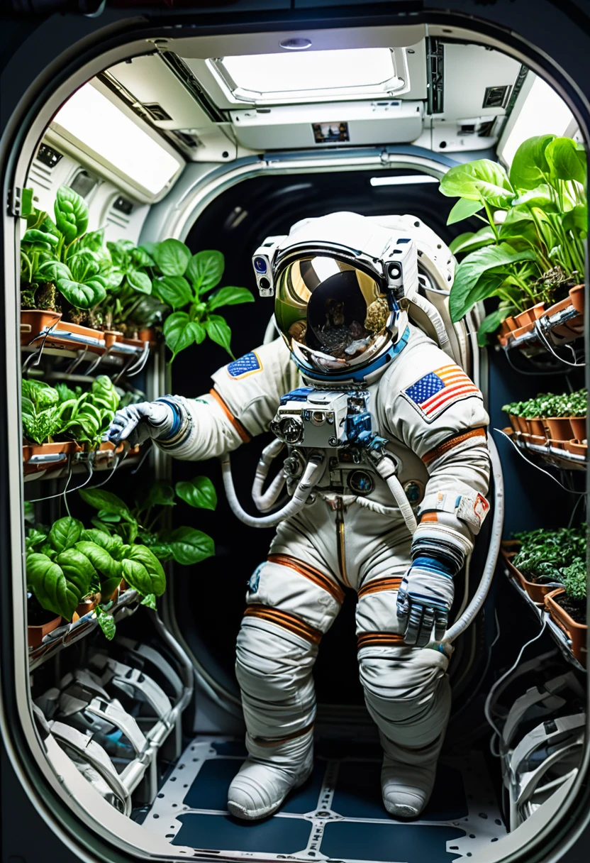 (Astronaut), Astronaut observe distant galaxies at the observatory inside the space station, using advanced telescopes with a background of pitch black deep space, full body, (Photography), panoramic view, award-winning, cinematic still, emotional, vignette, dynamic, vivid, (masterpiece, best quality, Professional, perfect composition, very aesthetic, absurdres, ultra-detailed, intricate details:1.3)