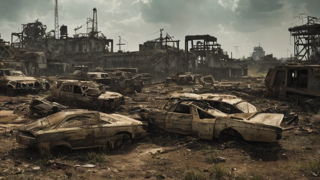 a desolate abandoned cosmodrome, crumbling concrete structures, rusted metal, overgrown vegetation, atmospheric lighting, moody tones, cinematic composition, dramatic shadows, abandoned vehicles, decaying remnants of space exploration, sense of isolation and decay, highly detailed, photorealistic, 8k, masterpiece, isometric