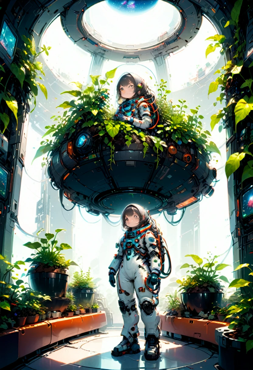 (Astronaut), Astronaut observe distant galaxies at the observatory inside the space station, using advanced telescopes with a background of pitch black deep space, full body, (Photography), panoramic view, award-winning, cinematic still, emotional, vignette, dynamic, vivid, (masterpiece, best quality, Professional, perfect composition, very aesthetic, absurdres, ultra-detailed, intricate details:1.3)