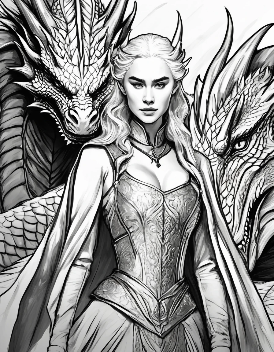 demon targaryen(house of the dragon)character concept design, line art,Clothes model,High quality meticulous illustration,drawing pencil,pen painting,