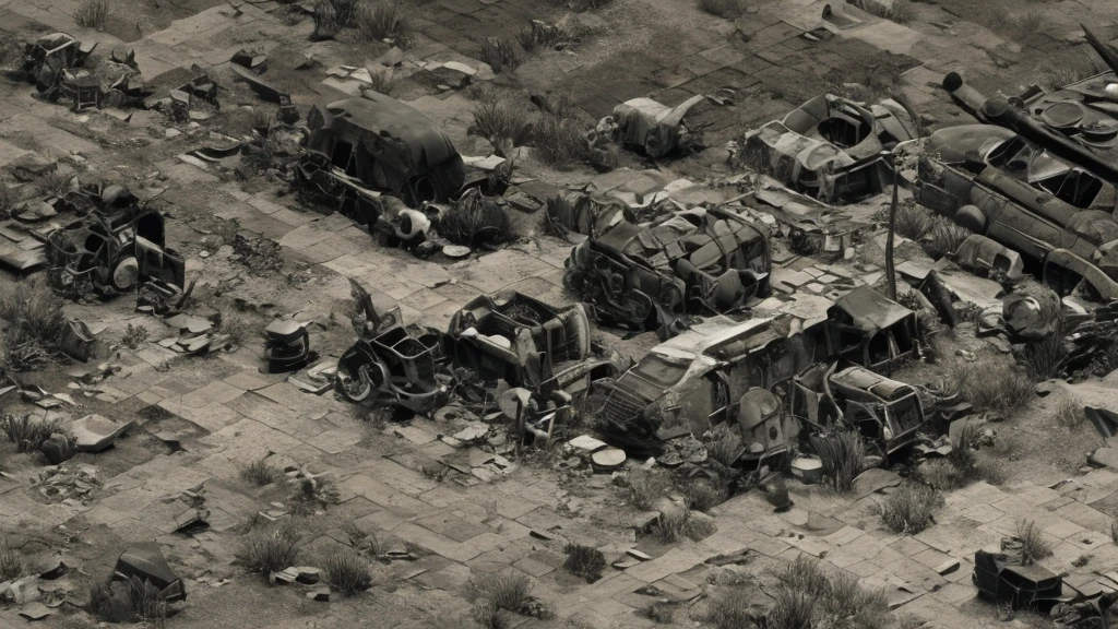 a desolate abandoned cosmodrome, crumbling concrete structures, rusted metal, overgrown vegetation, atmospheric lighting, moody tones, cinematic composition, dramatic shadows, abandoned vehicles, decaying remnants of space exploration, sense of isolation and decay, highly detailed, photorealistic, 8k, masterpiece, isometric