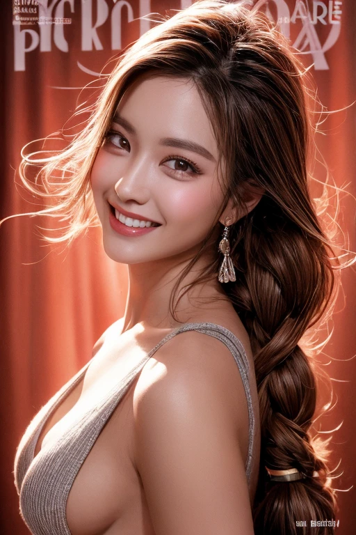 (small breasts:1.2), (perky chest:1.2), (pointed chest:1.2), (Pudding cake magazine cover:1.3),(from above:1.0),(fromside:0.9),masterpiece, 1girl, Amazing Cleavage:1.1, thin waist, optimum,tmasterpiece,hight resolution,best qualtiy,hyper HD,super detailing,awardwinning,16 K，solo,(The upper part of the body),anatomy correct,Beautiful cyberpunk girl，Cowboy Shot,cute face,a blond,Longhaire,Twin-tailed,Braids, Hairline,（scarlet eyes）,long eyelasher,Hanging eye corners,White skin of the,shoot from the side, ((see through camisole:0.1)), ((Sheer nipples:1.0)),Rocket Tits,(Slim body),smile,seductive weak smiling,(with sparkling eyes and a contagious smile),open mouth, Looking at Viewer,　 