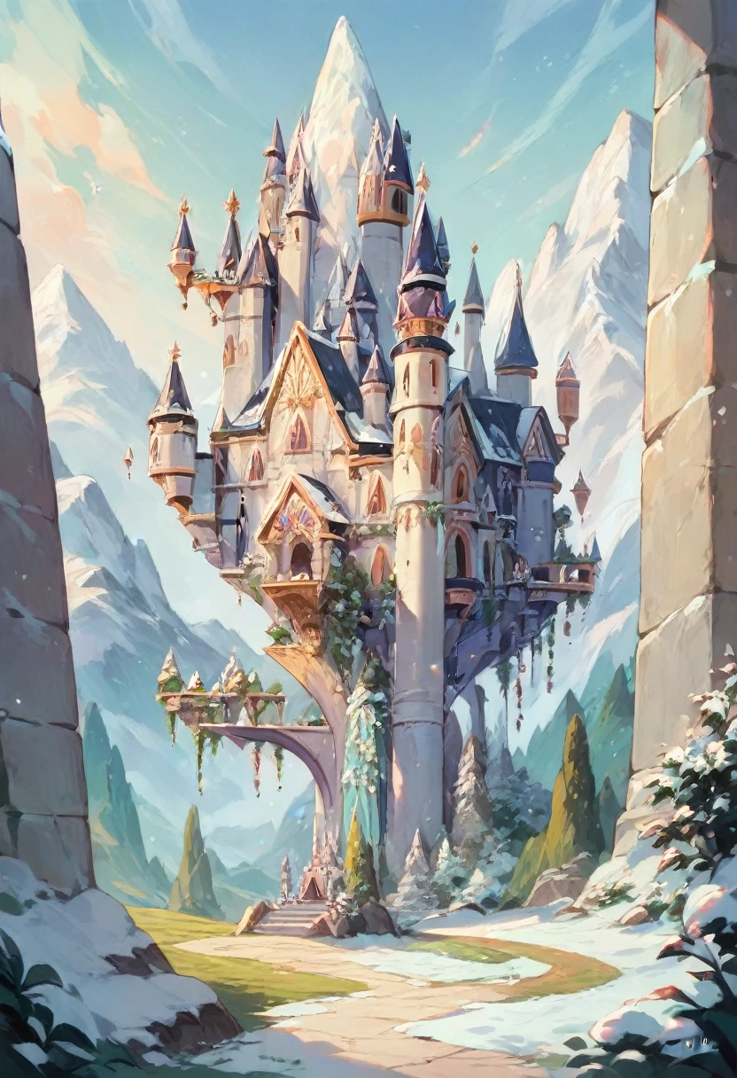 ((masterpiece)),Highest quality,Full body, One beautiful girl,Smiling face , Snowy Mountain Castle, Beautifully detailed and distinctive eyes, Beautiful detailed hair,