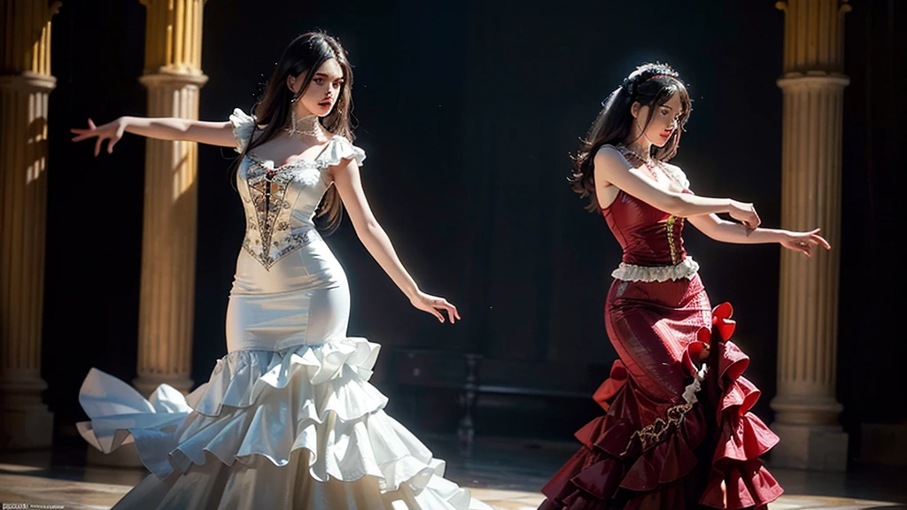 ((Parallel world:1.1)), (A Spanish person dancing flamenco in a flamenco costume), 2D Cinematic, Rebuttal on cgsociety, Black Shadow, Streaming, Spanish Background, Romanticism, Atmospheric, (RAW Photos, Highest quality), (Realistic, photo-Realistic:1.3), masterpiece, Very delicate and beautiful, Very detailed,
Newspaper background,