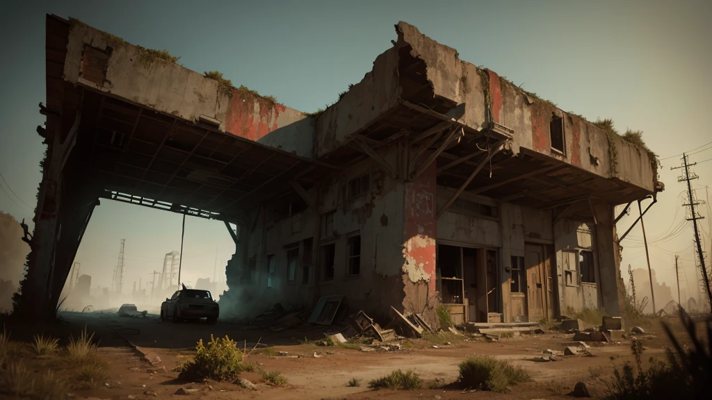 a desolate abandoned cosmodrome, crumbling concrete structures, rusted metal, overgrown vegetation, atmospheric lighting, moody tones, cinematic composition, dramatic shadows, abandoned vehicles, decaying remnants of space exploration, sense of isolation and decay, highly detailed, photorealistic, 8k, masterpiece, isometric