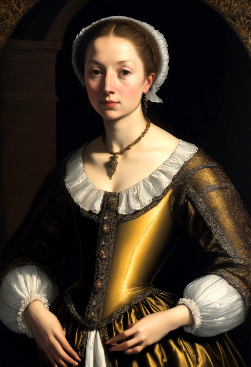 Woman, 16th century painting, barroco style, renaissance painting, lights and colors in the style of Rembrandt