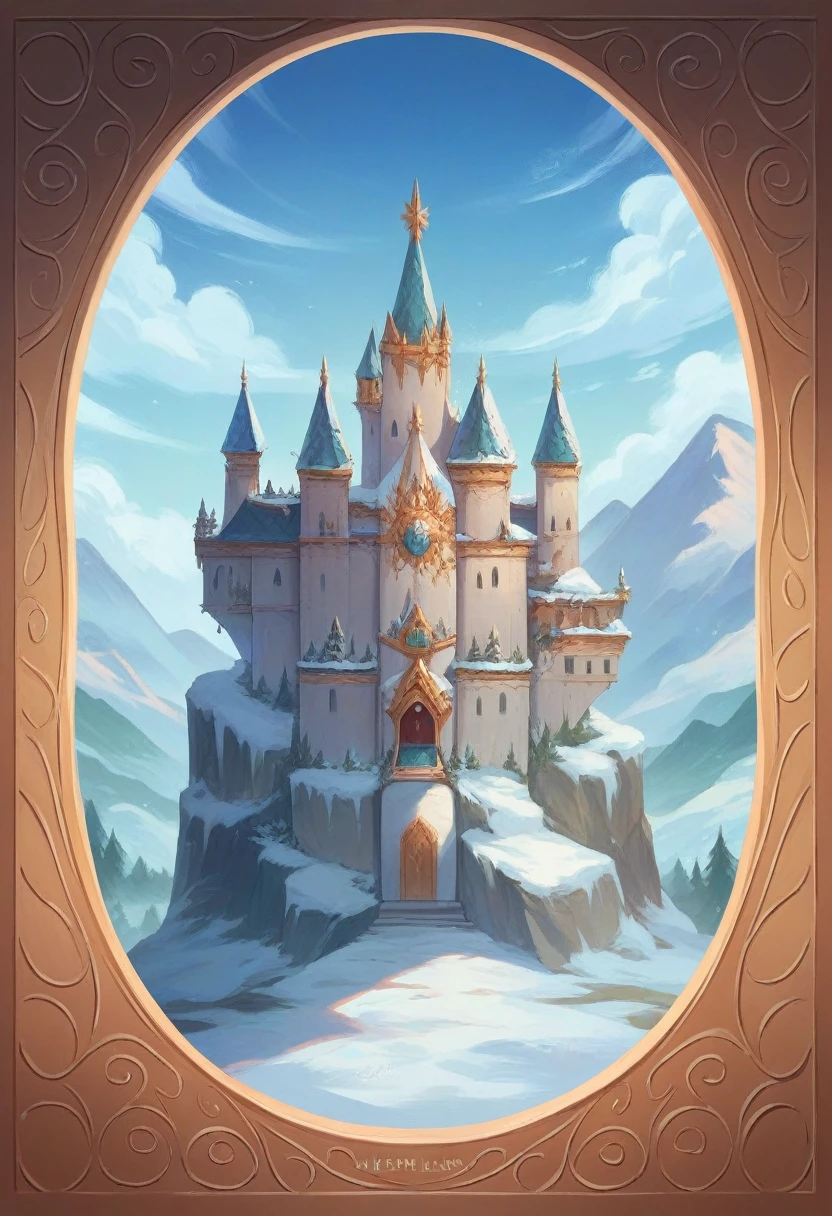 ((masterpiece)),Highest quality,Girl full body view, One beautiful girl,Smiling face , Snowy Mountain Castle, Beautifully detailed and distinctive eyes,  Beautiful detailed hair,