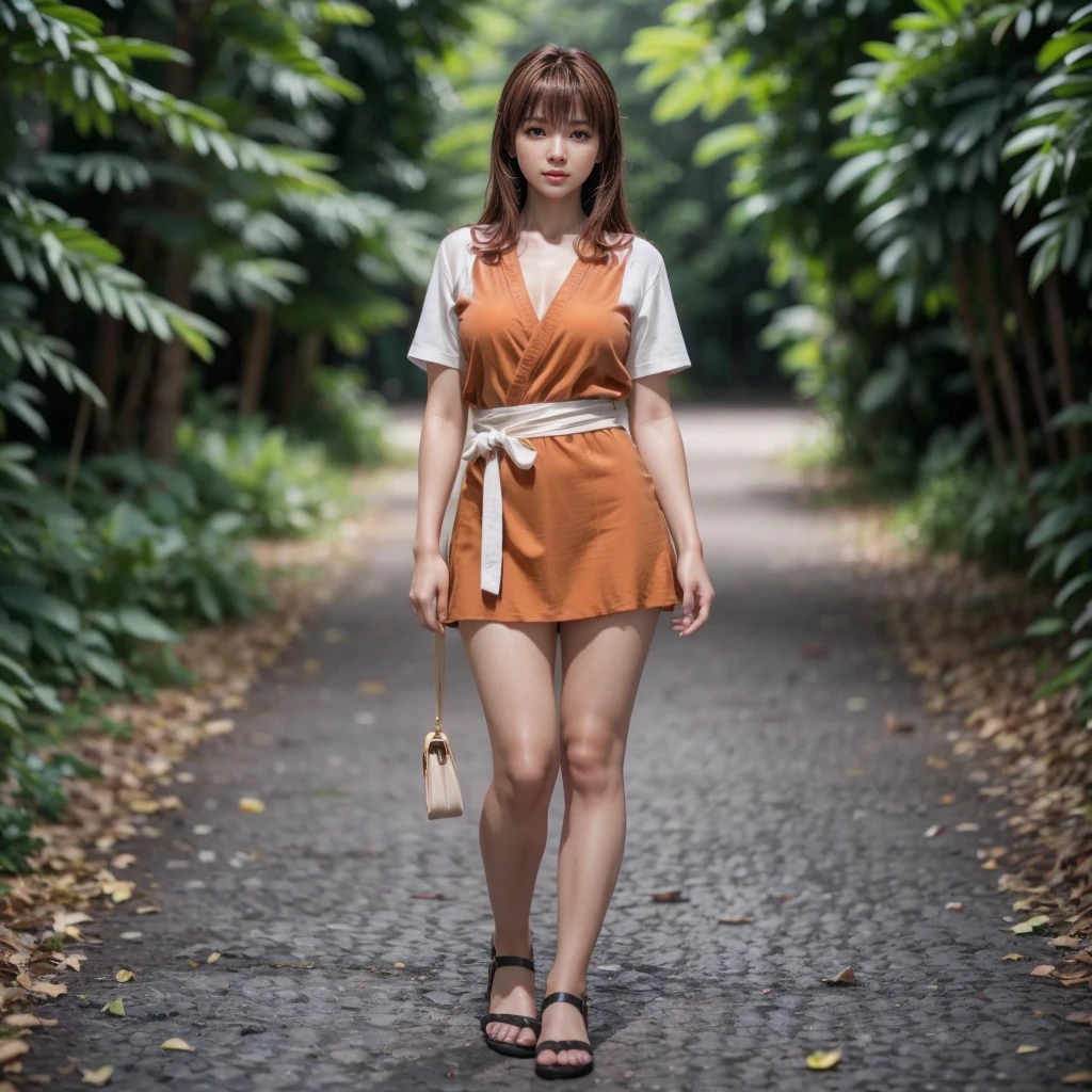 Kasumi, brown eyes, (best quality, ultra-detailed), (realistic:1.37), beautiful and detailed face, ultra-realistic texture, delicate face, delicate body, red lipstick, bright colors. High definition, 8K.